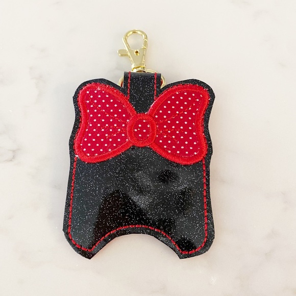 Minnie Mouse Bow Hand Sanitizer Holder Clip On Red Black - Picture 6 of 11